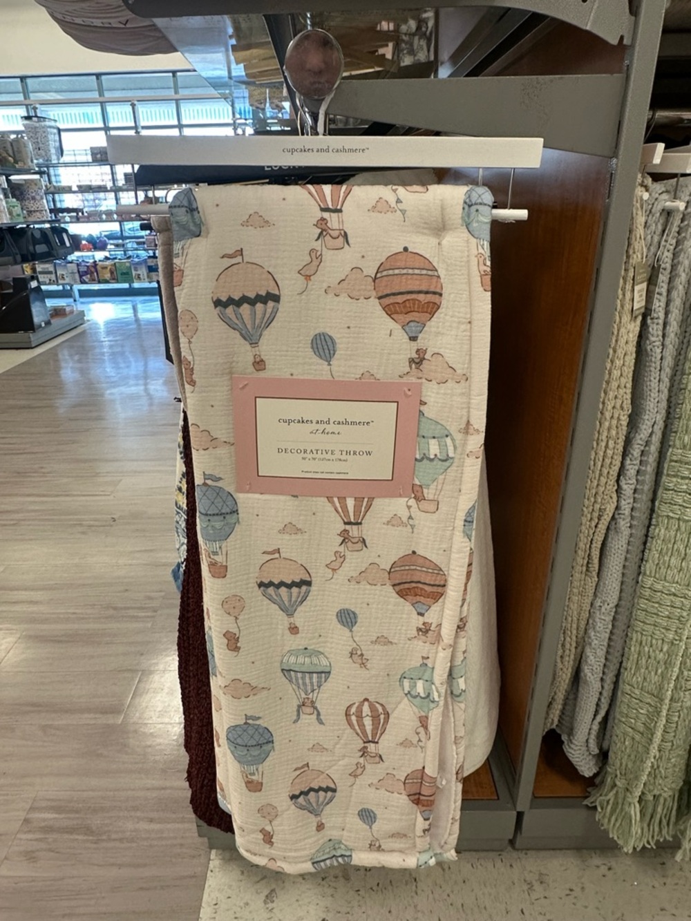 cupcakes & cashmere Pastel Hot Air Balloon Decorative Throw - Pink Blue Cream
